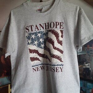Vtg STANHOPE NEW JERSEY T-SHIRT Gray-Adult M NEW AMERICAN FLAG Sussex County NJ